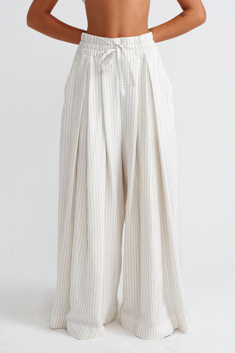 NU Striped Palazzo Pants Ecru