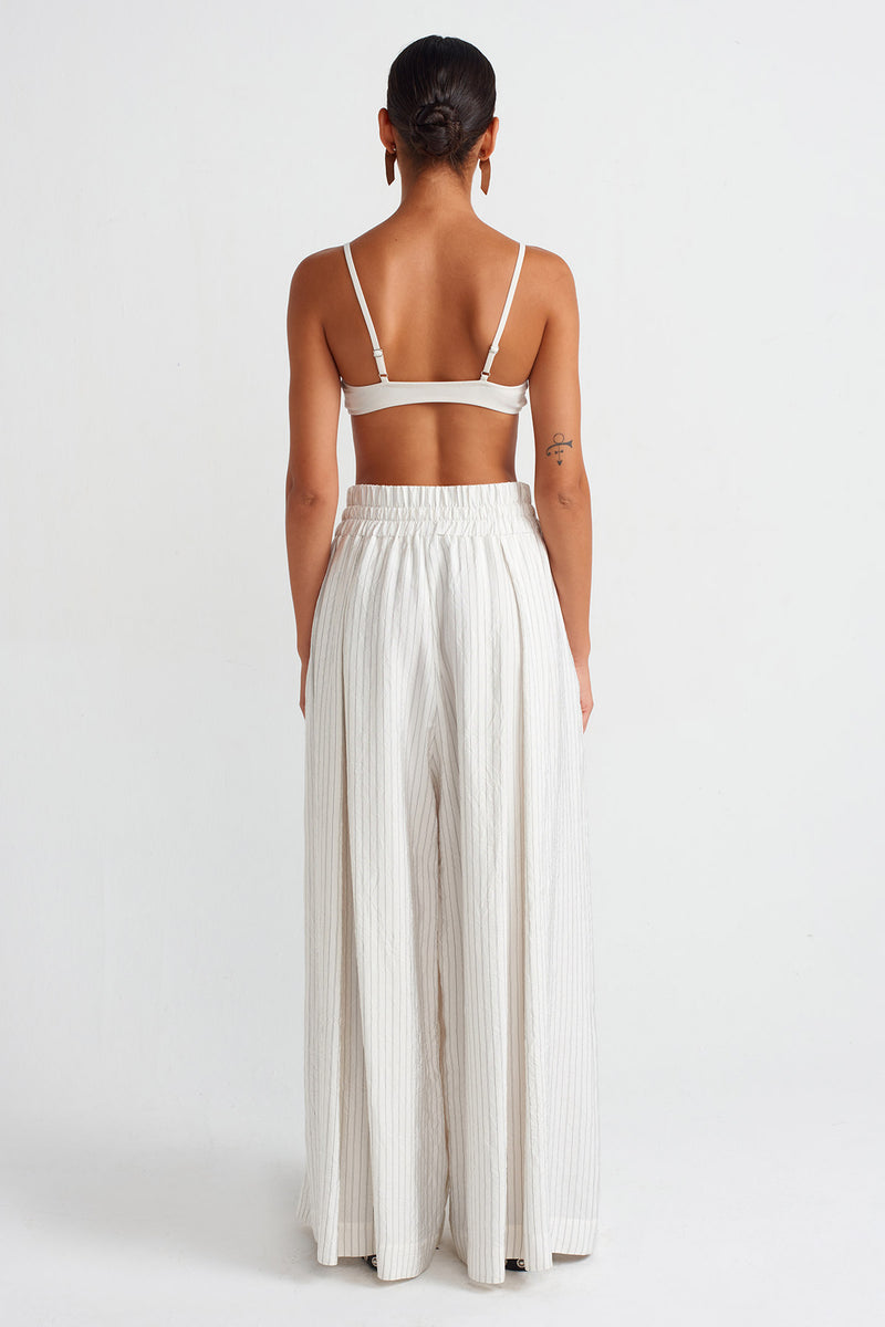 NU Striped Palazzo Pants Ecru