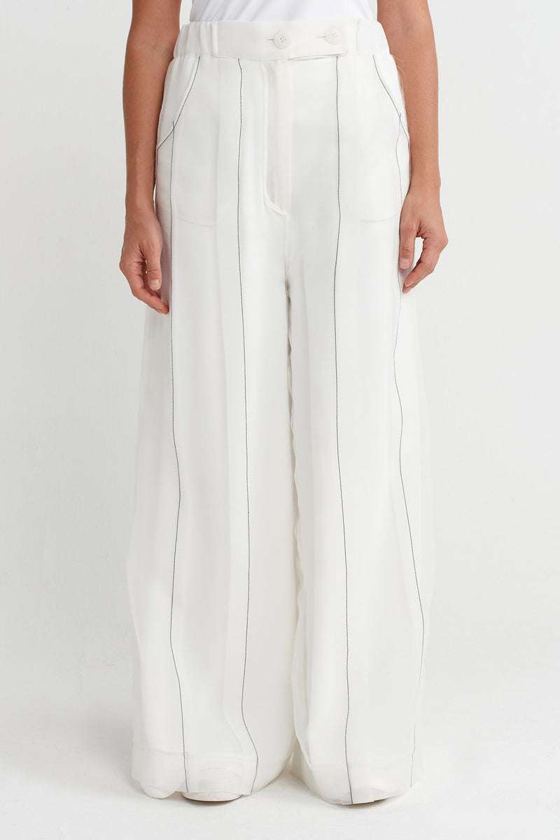 NU Contrast Stitch Organza Trousers Off White