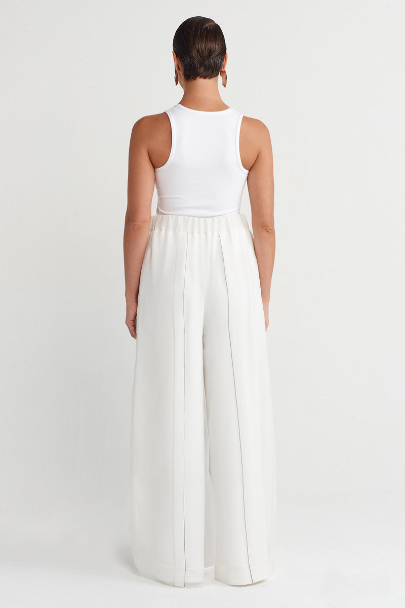 NU Contrast Stitch Organza Trousers Off White