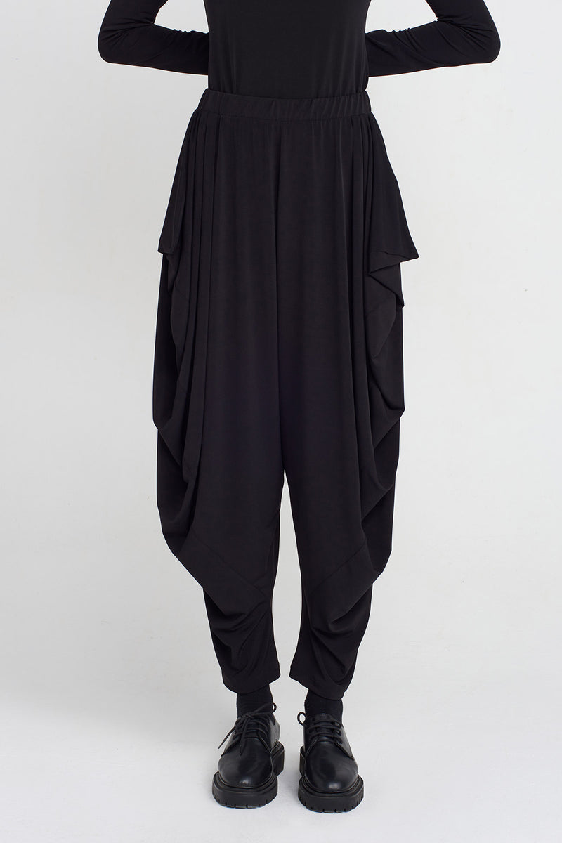 NU Draped Jersey Harem Pants Black