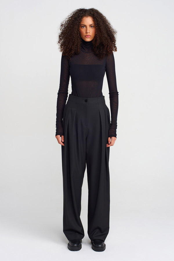 NU Thick Fabric Pleated Palazzo Pants Black