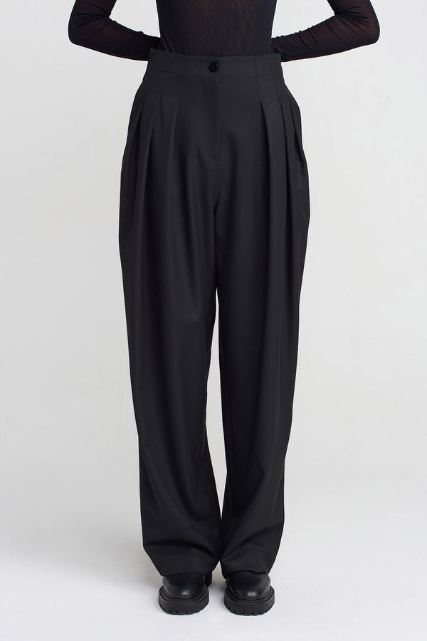 NU Thick Fabric Pleated Palazzo Pants Black