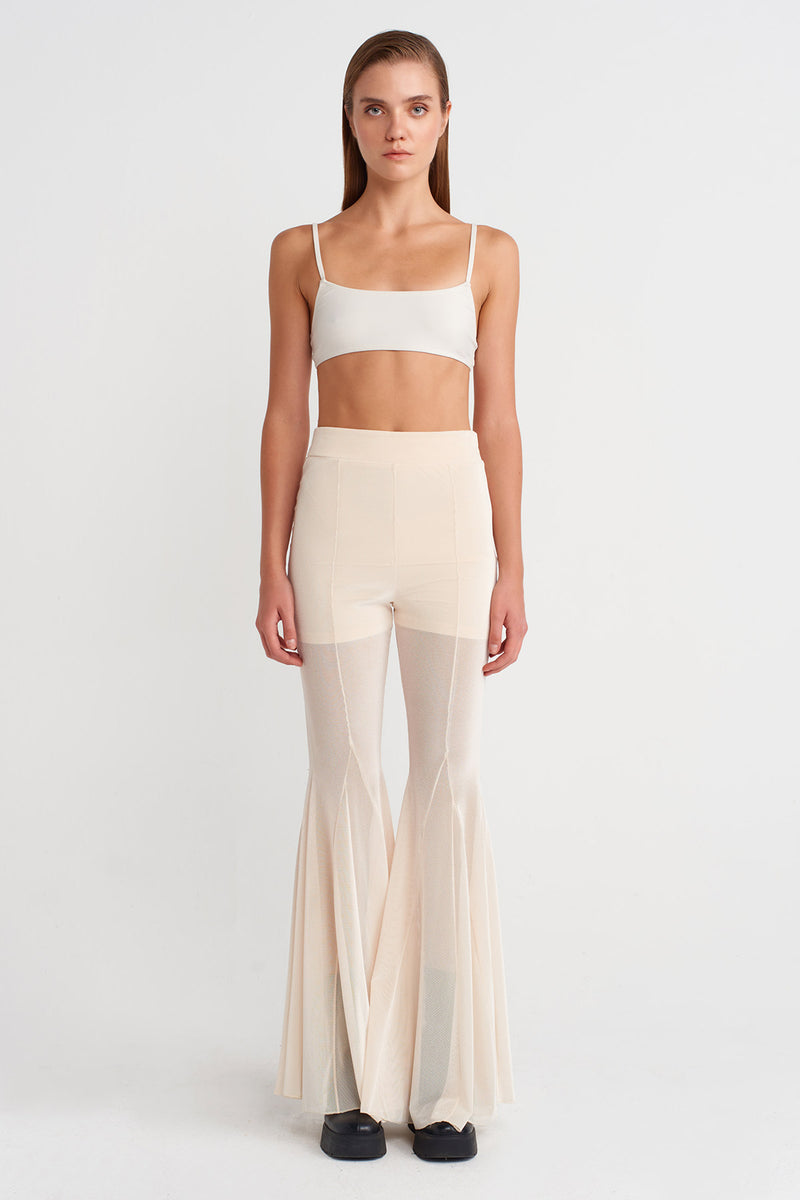 NU Black Sheer Tulle Flared Trousers Natural