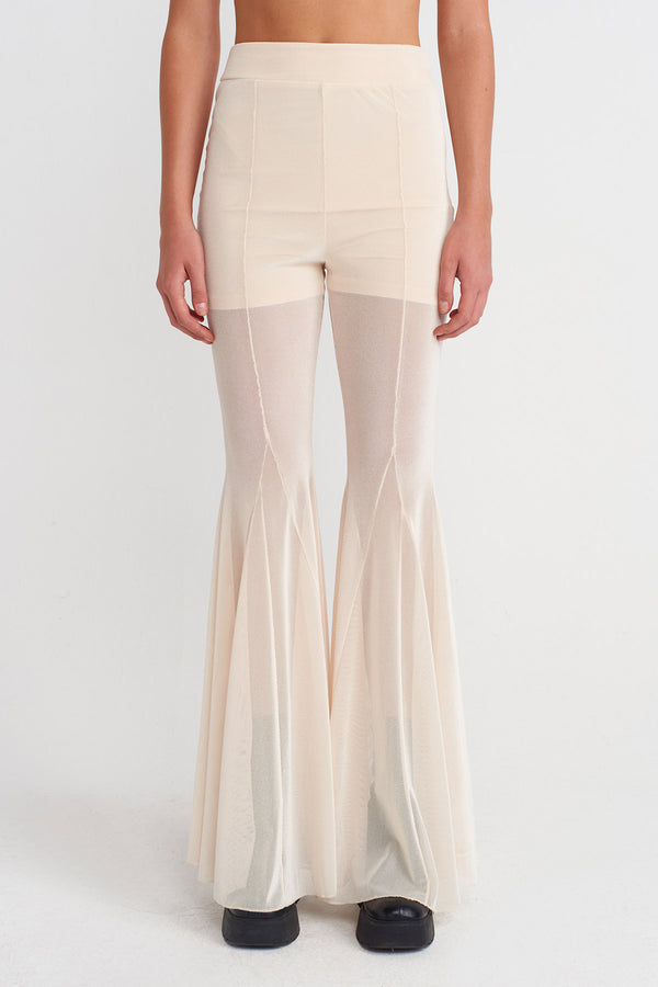 NU Black Sheer Tulle Flared Trousers Natural