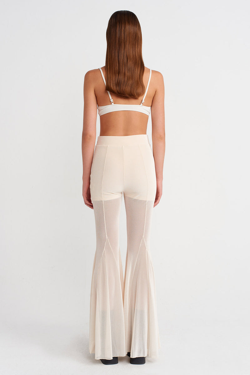 NU Black Sheer Tulle Flared Trousers Natural