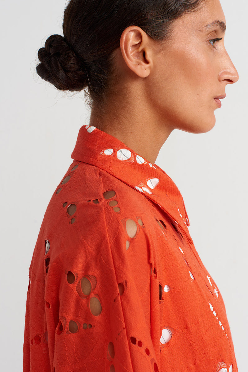 NU Striped Lined Lace Shirt Dress Pomegranate