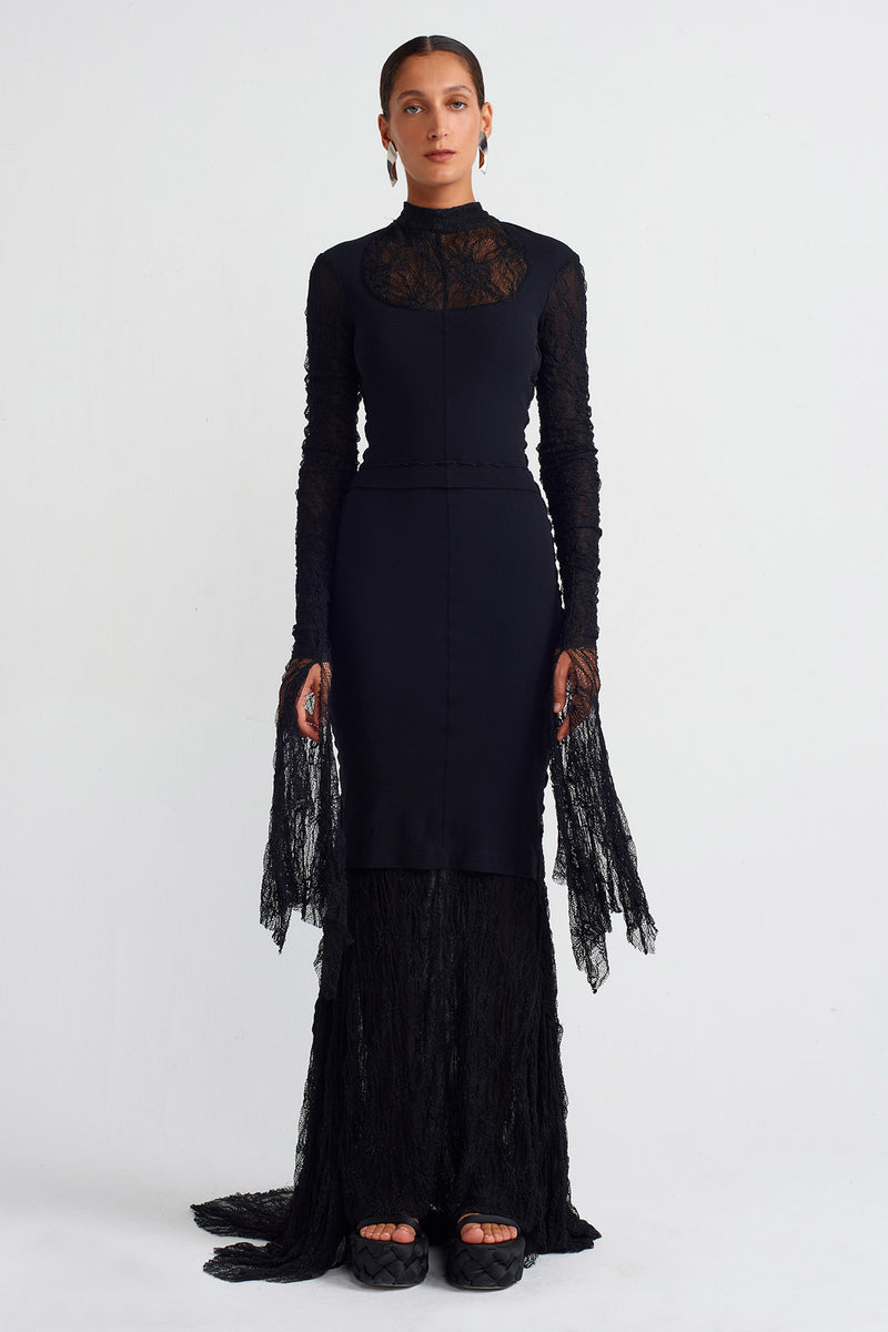 NU Elegant Lace Dress With Back Cut-Out Black