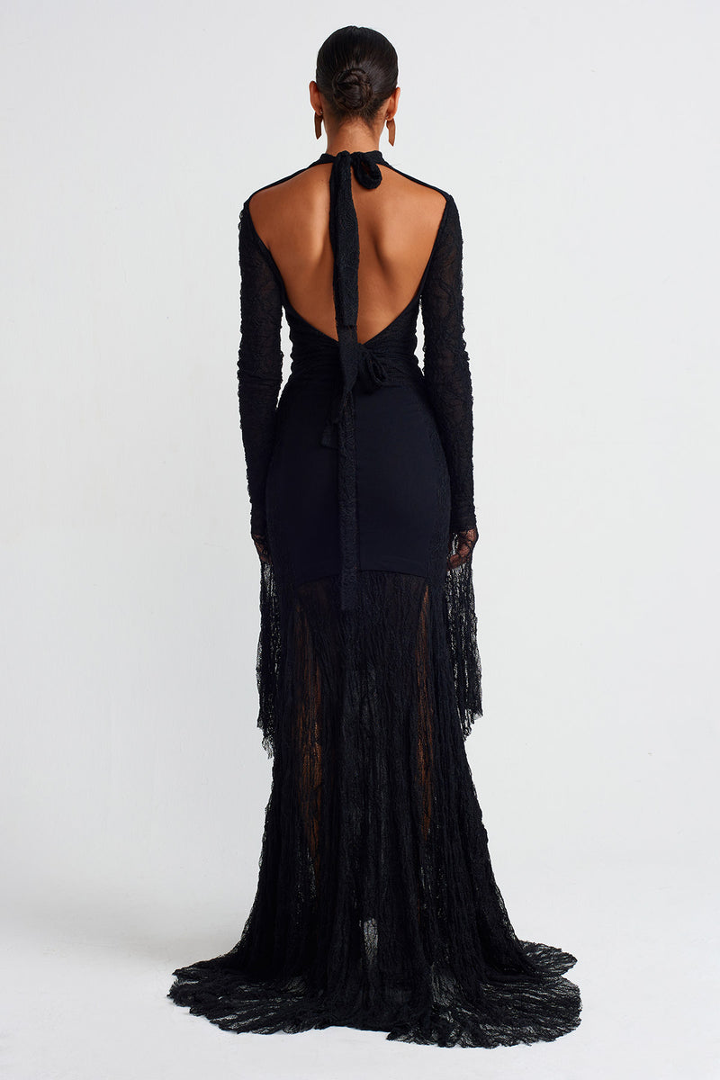 NU Elegant Lace Dress With Back Cut-Out Black