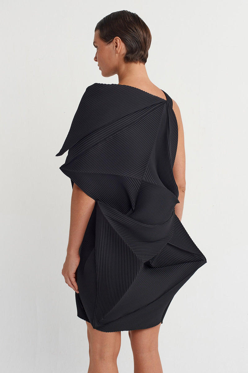 NU Origami-Style Pleated Dress Black