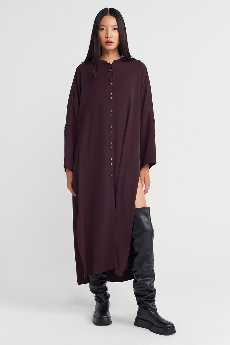NU Long Shirt Dress With Side Slits Eggplant