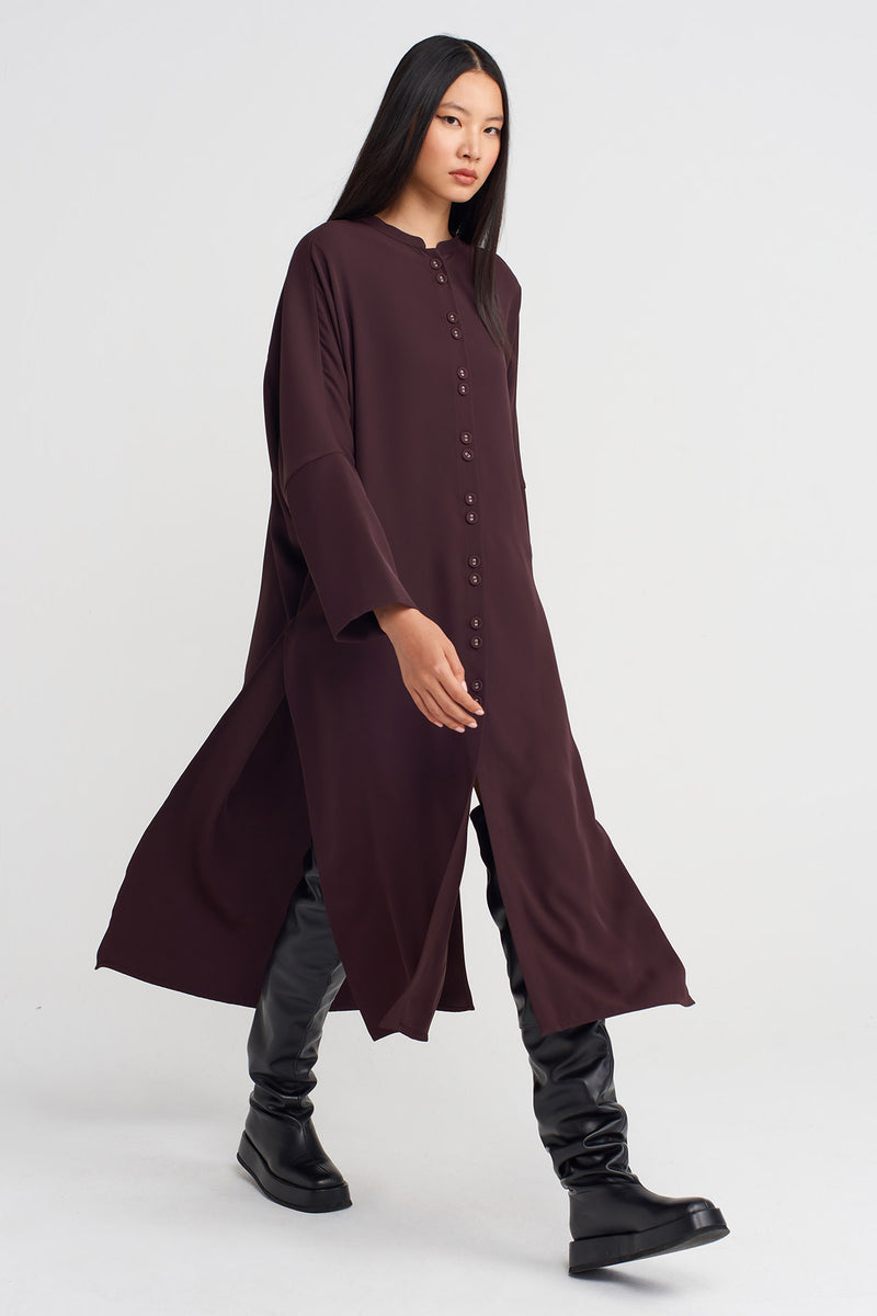 NU Long Shirt Dress With Side Slits Eggplant