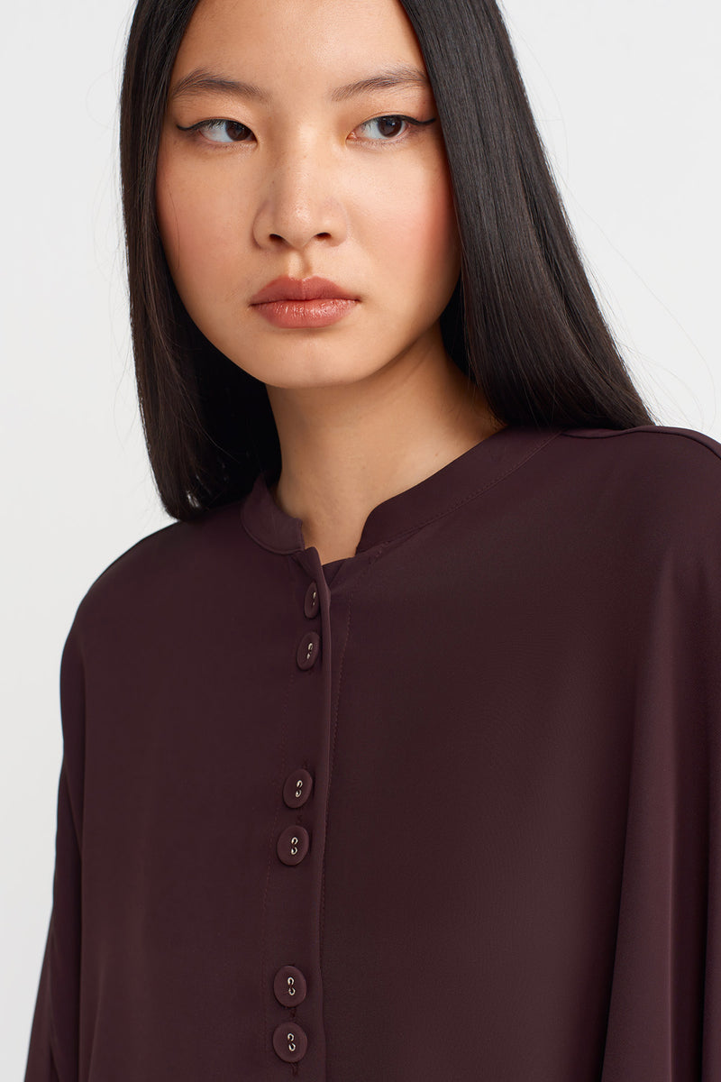 NU Long Shirt Dress With Side Slits Eggplant