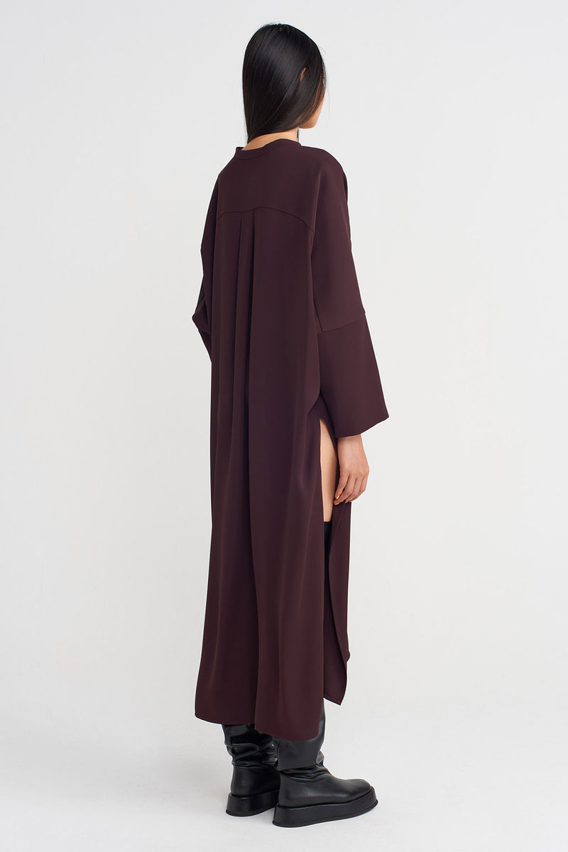 NU Long Shirt Dress With Side Slits Eggplant