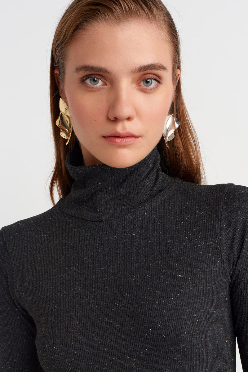 NU Silver Ribbed Long Dress  Antracite Melange