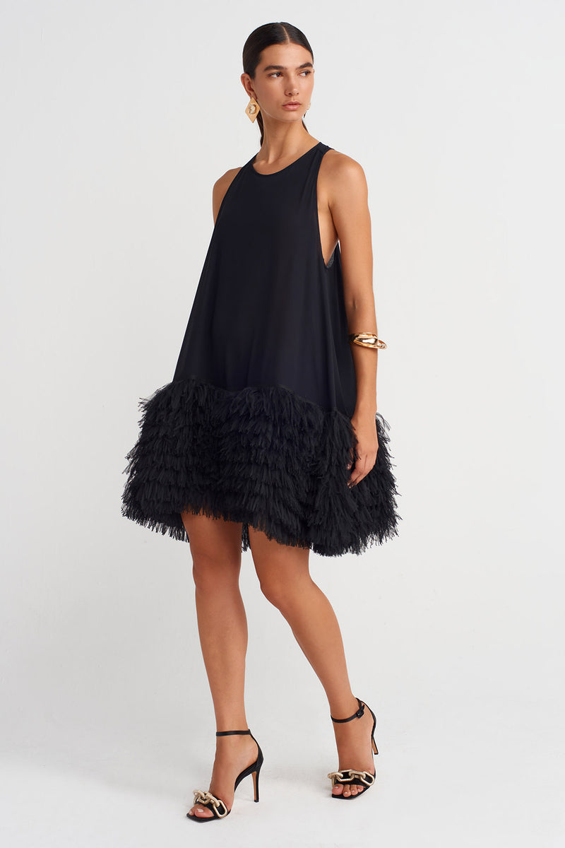 NU Black Tulle-Trimmed Dress Black