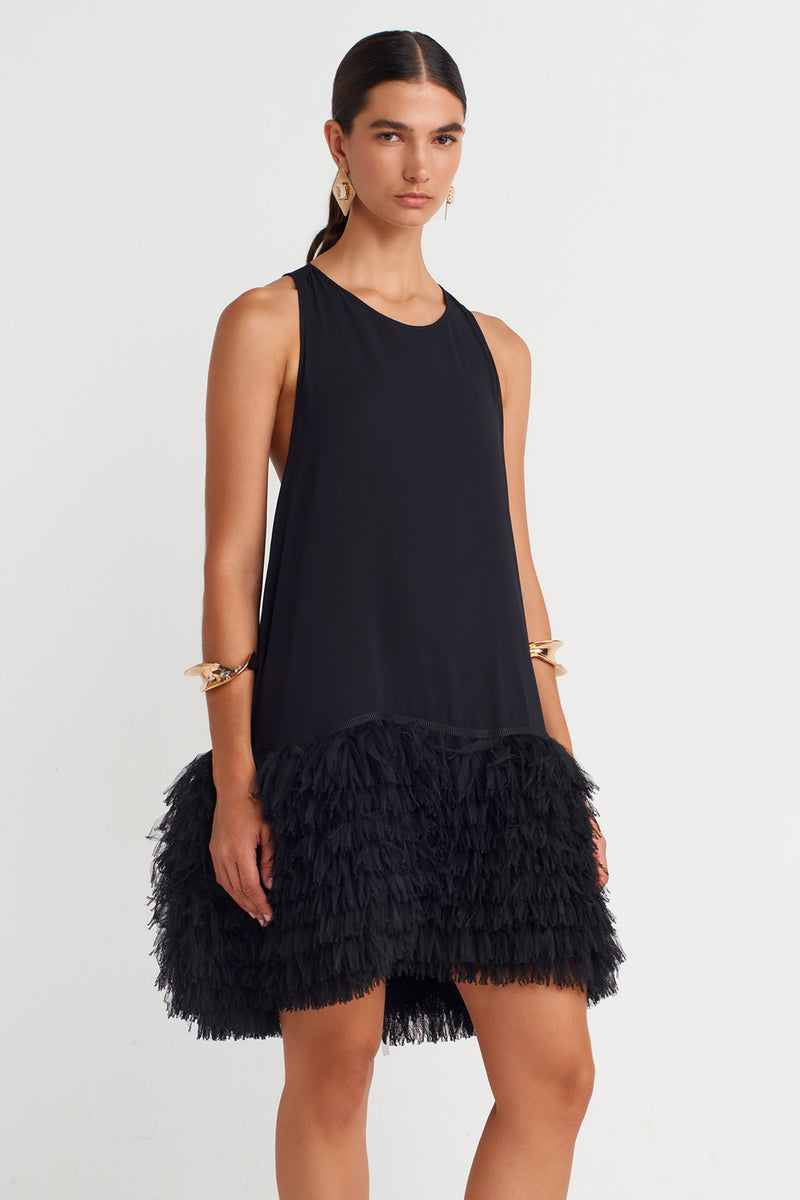 NU Black Tulle-Trimmed Dress Black