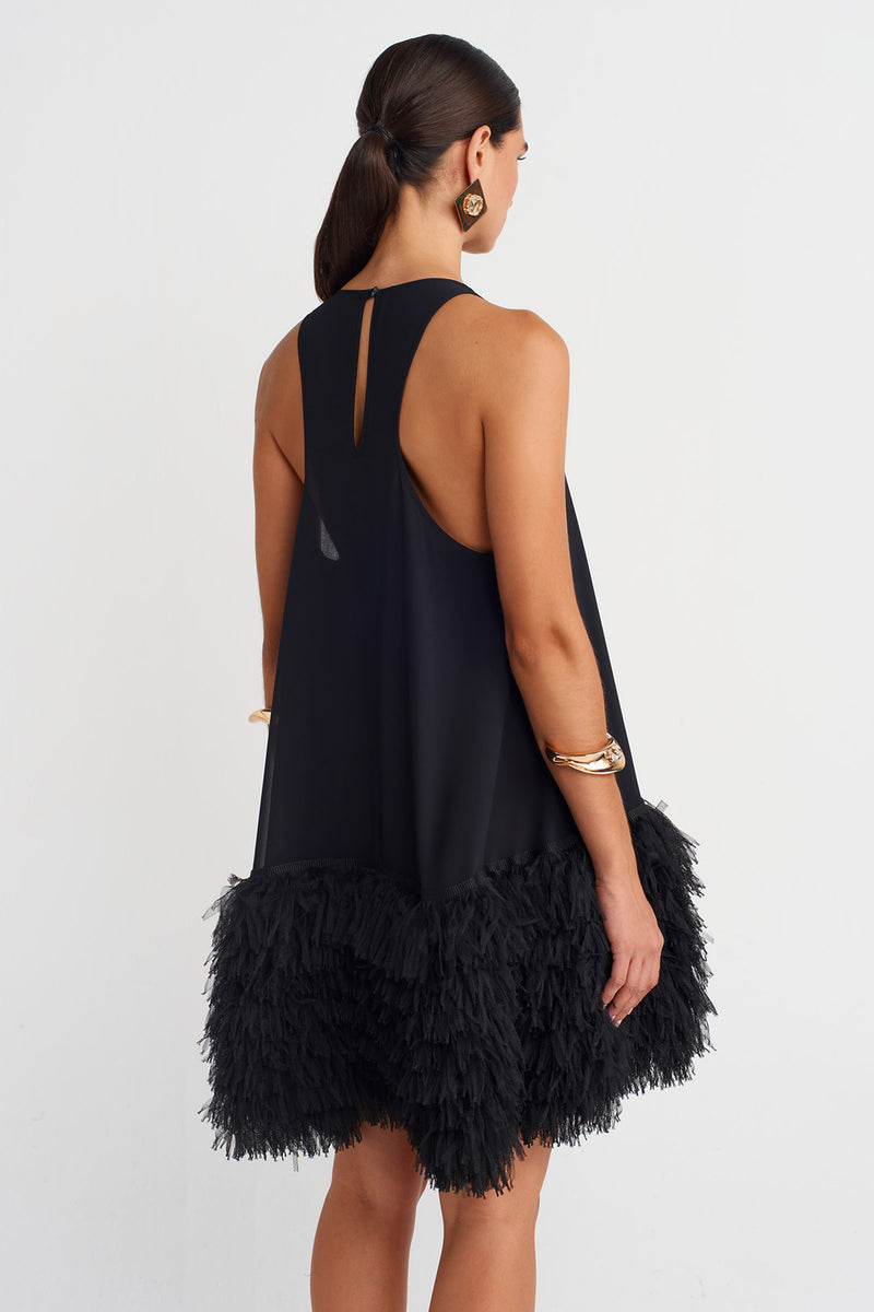 NU Black Tulle-Trimmed Dress Black