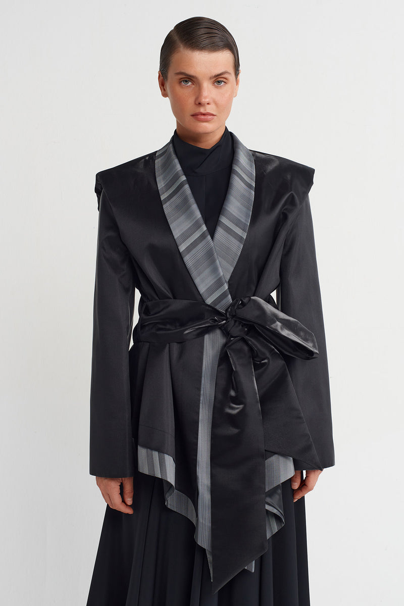 NU Stylish Kimono Jacket Grey Melange-Black