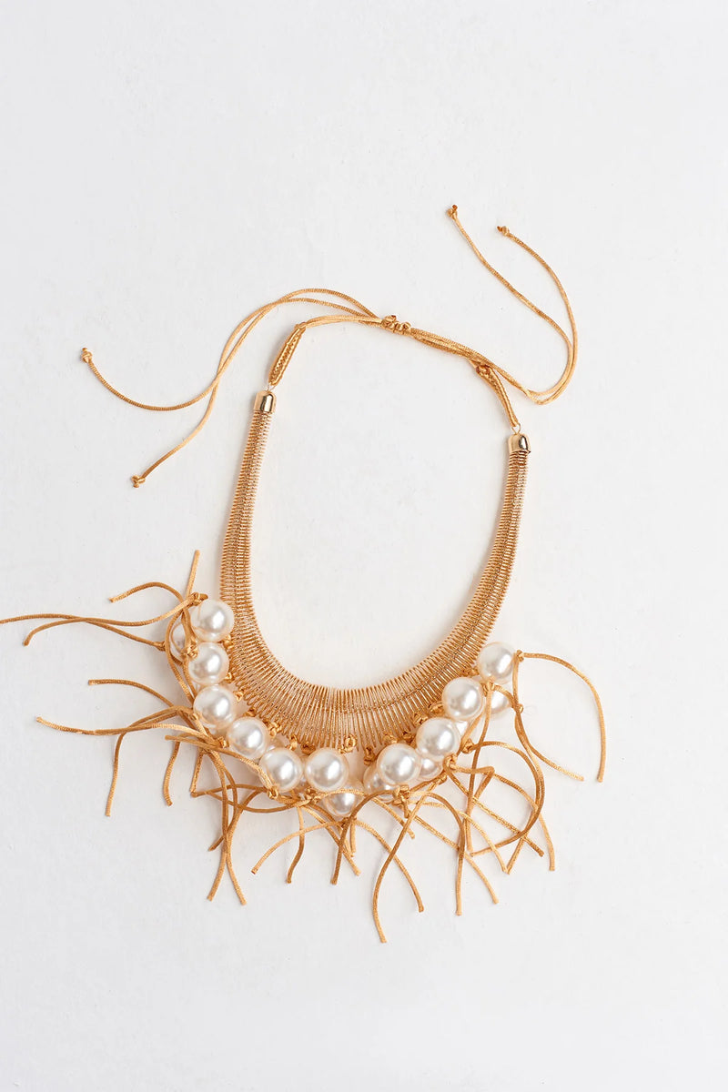 NU Large Pearl Rope Necklace Gold