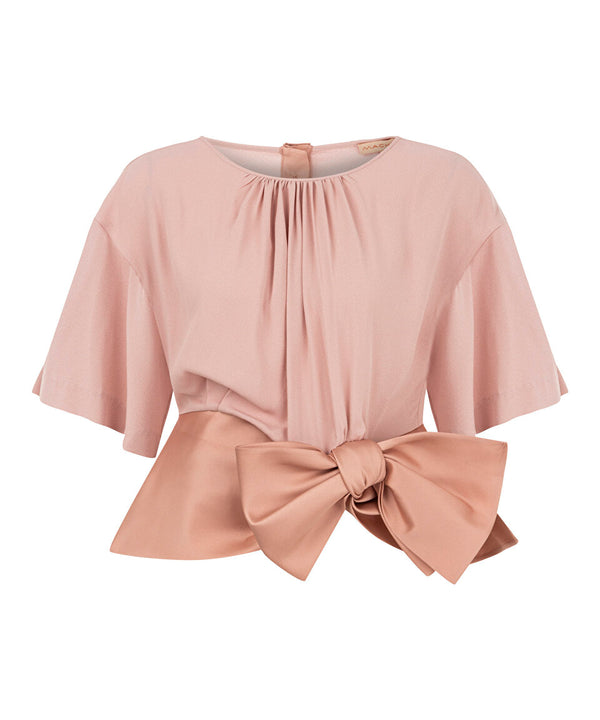 Machka Bow Detail Cropped Blouse Powder