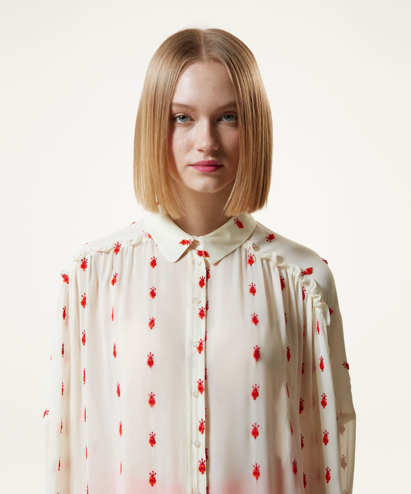 Machka Embroidered Detail Oversize Shirt Ecru