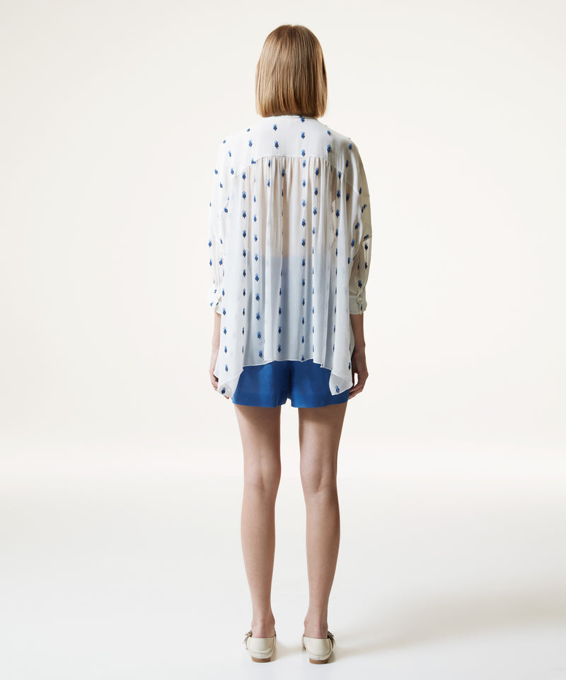 Machka Embroidered Detail Oversize Shirt Blue