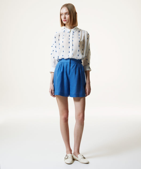 Machka Embroidered Detail Oversize Shirt Blue