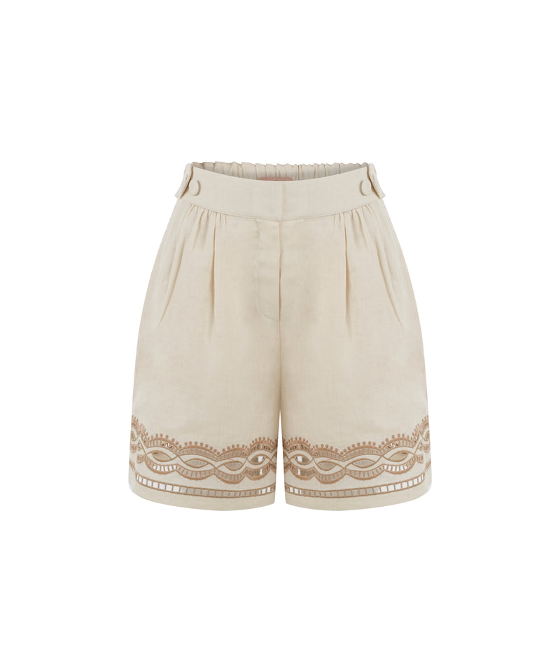 Machka Embroidered Linen Shorts Off White