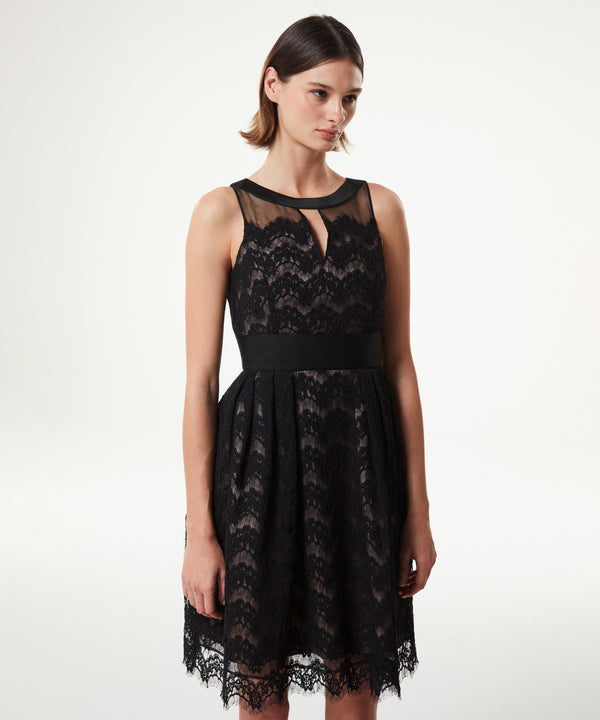 Machka Tulle Mix Lace Dress Black