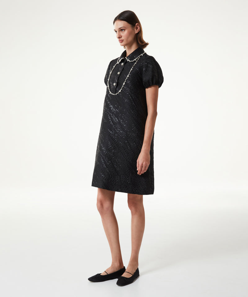 Machka Stone Embroidered Jacquard Dress Black