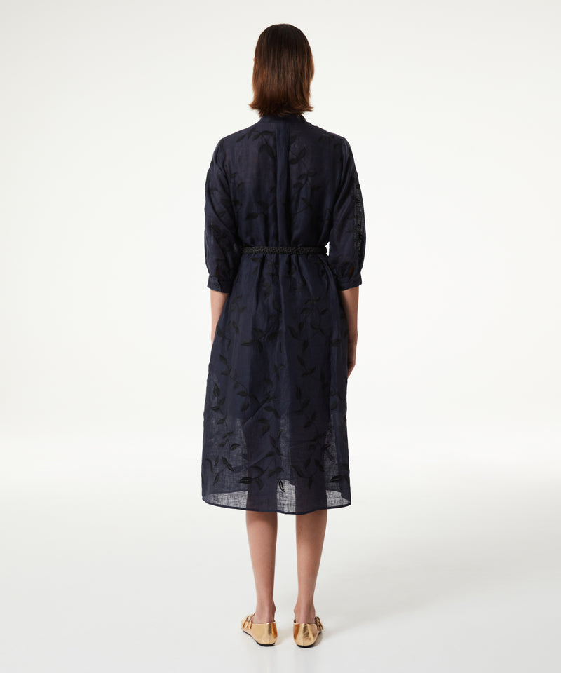 Machka Raffia Belted Dress Navy Blue