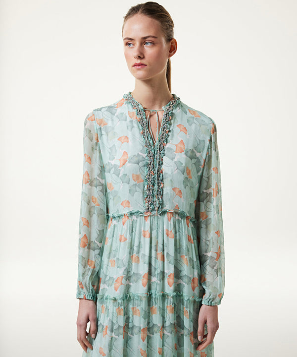 Machka Leaf Pattern Embroidered Dress Nile