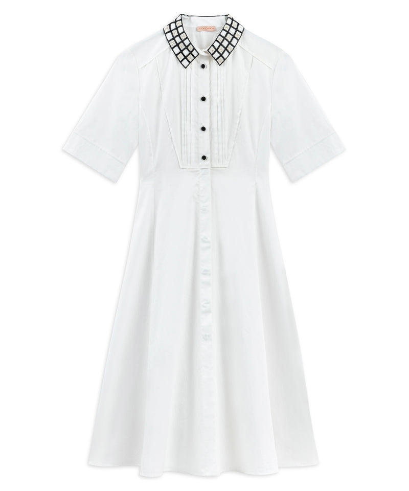 Machka Poplin Dress With Contrast Buttons White