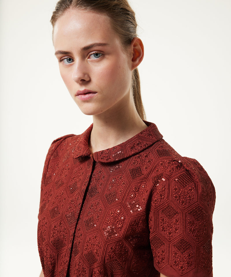 Machka Sequin Embroidered Dress Brick