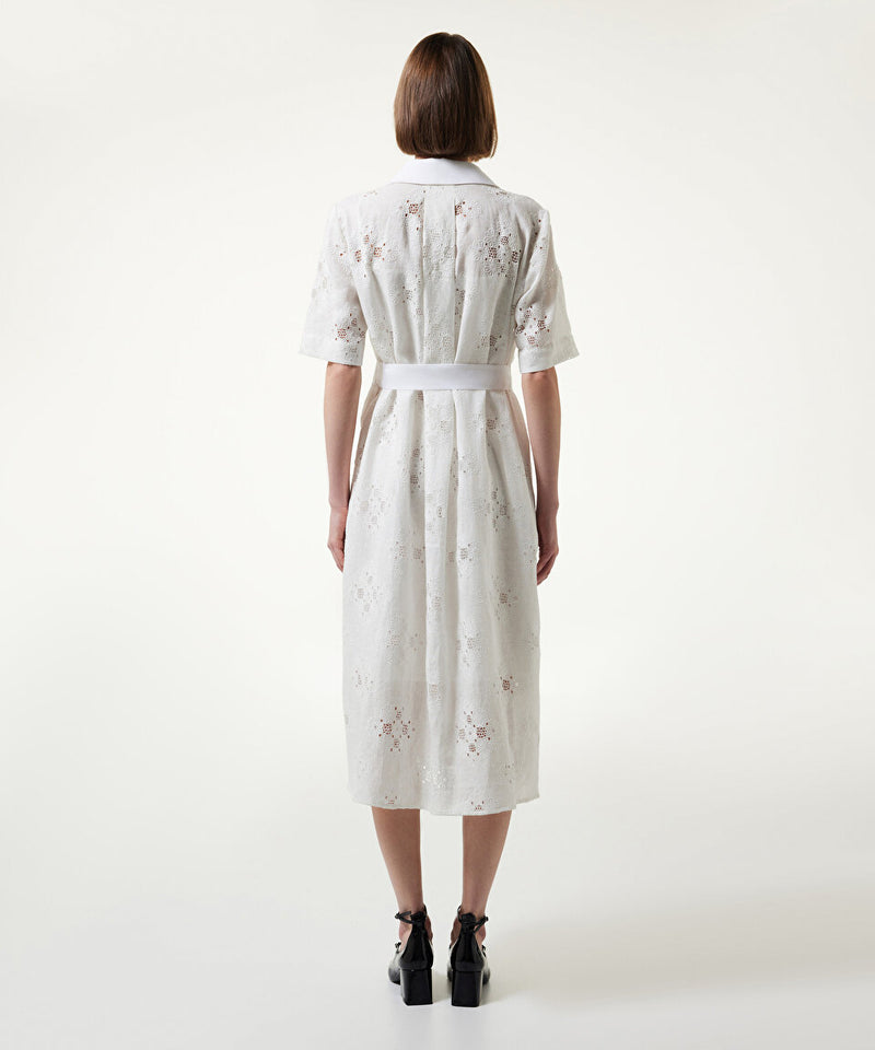 Machka Embroidered Midi Shirt Dress White