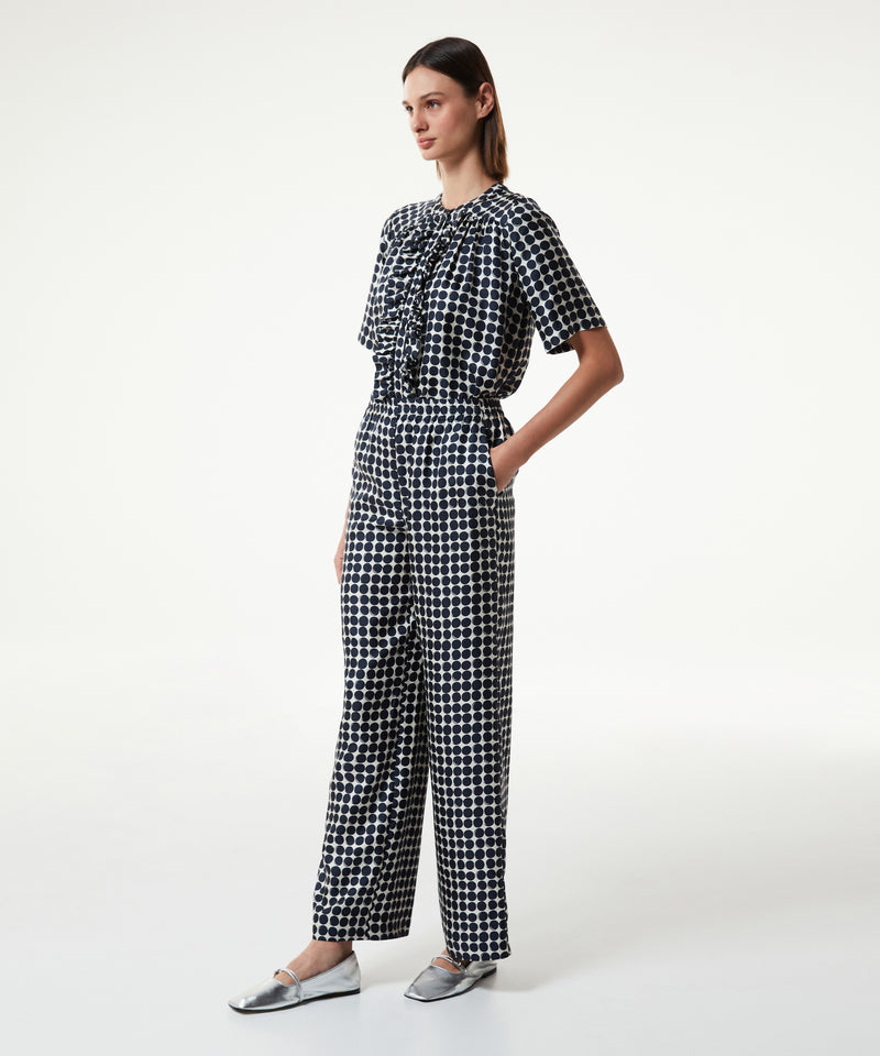 Machka Polka Dot Pattern Silk Trousers Navy Blue