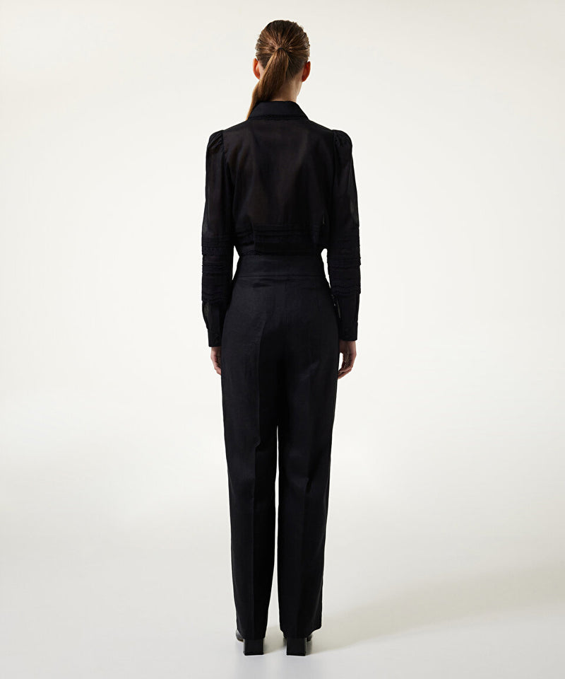 Machka Straight Fit Linen Trousers Black