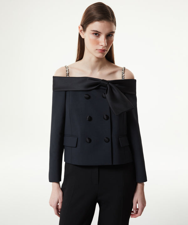 Machka Satin Duchess Garni Jacket With Bow Black