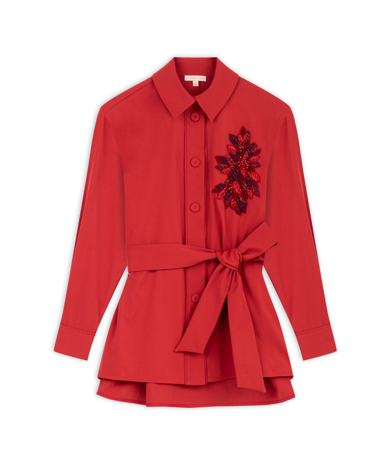 Machka Embroidered Shirt Collar Blouse Red