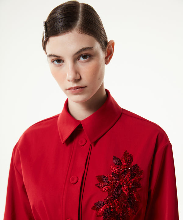 Machka Embroidered Shirt Collar Blouse Red