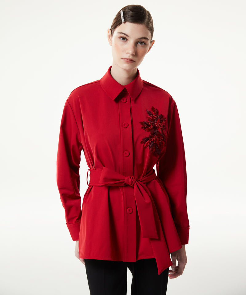 Machka Embroidered Shirt Collar Blouse Red