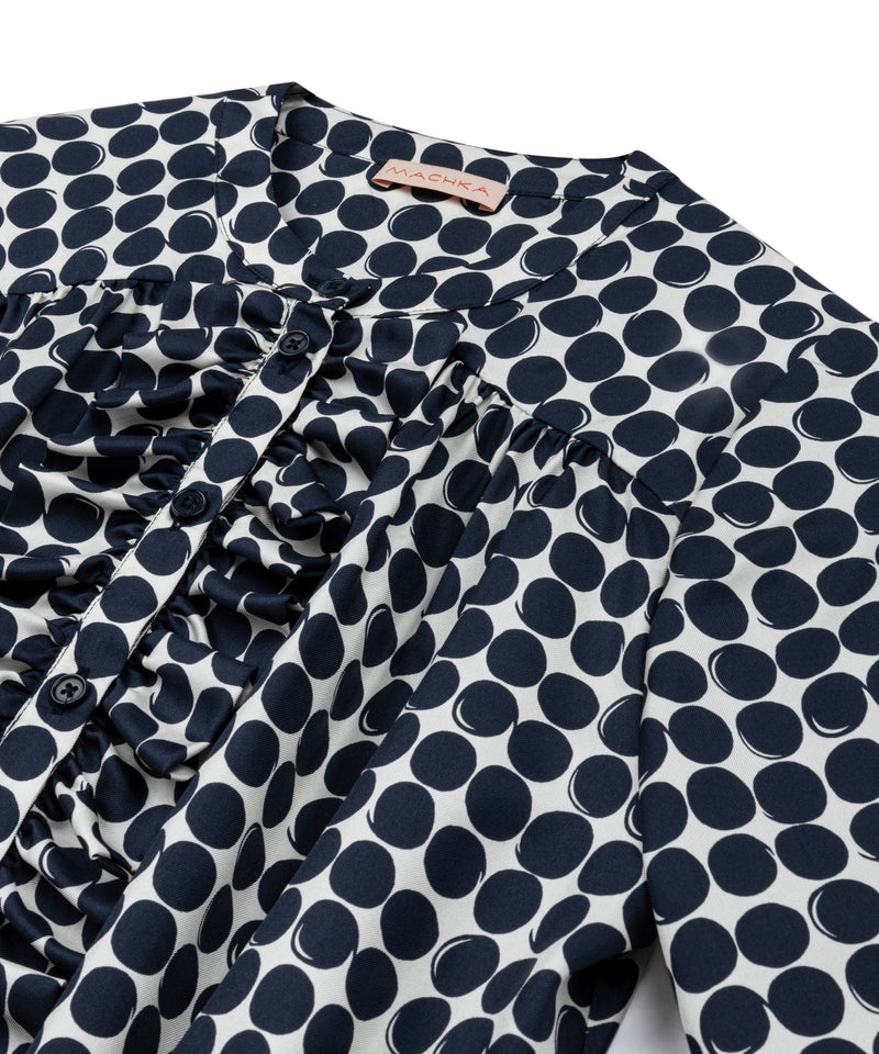 Machka Polka Dot Pattern Silk Blouse Navy Blue