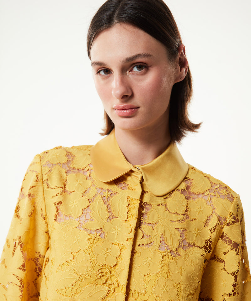 Machka Embroidered Satin Duchess Mix Shirt Yellow