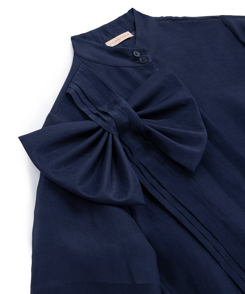 Machka Silk Shirt With Ribbon Navy Blue