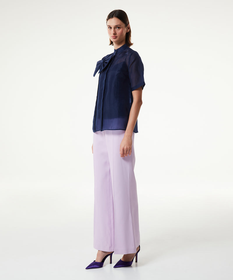 Machka Silk Shirt With Ribbon Navy Blue