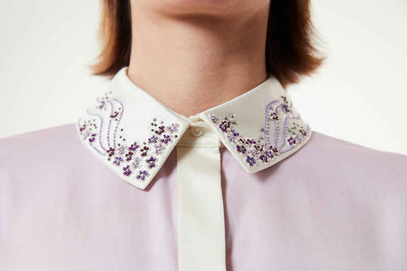 Machka Embroidered Colorblock Shirt Lilac