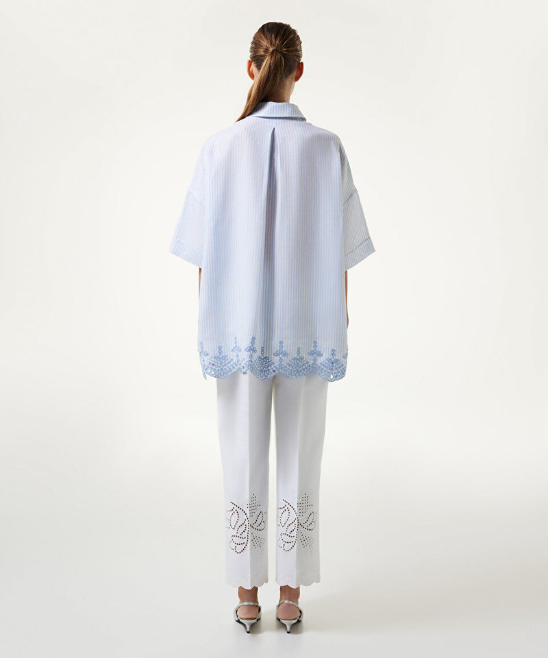 Machka Embroidered Line Pattern Shirt Light Blue