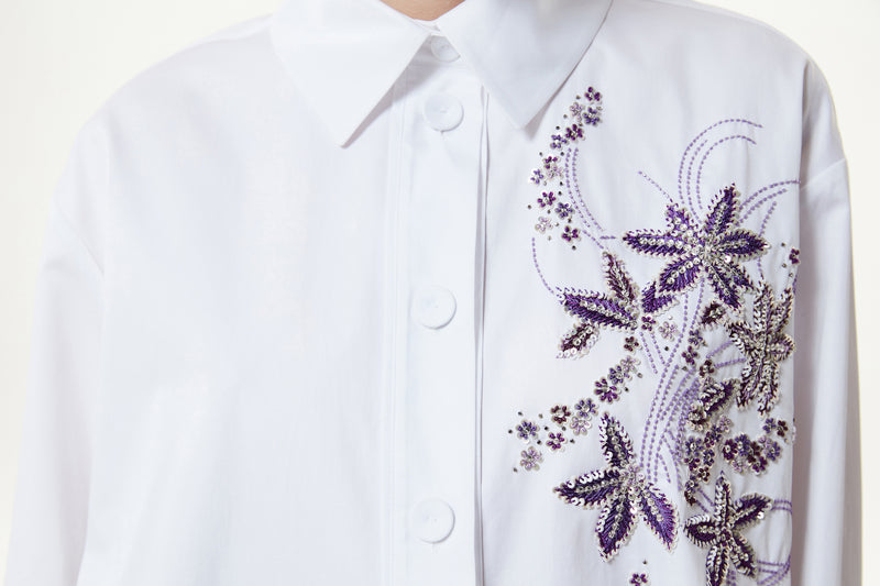 Machka Floral Embroidered Poplin Shirt White