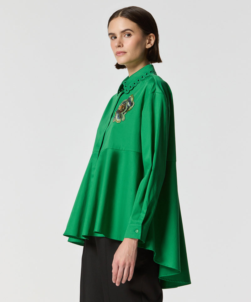 Machka Embroidered Poplin Shirt Green